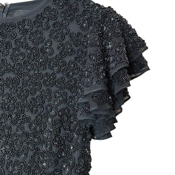 Mac Duggal Petite Embellished Cap Sleeve Fully Beaded Gown Black Women 2 NWOT - Picture 12 of 15